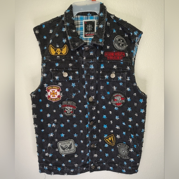 Imperious Other - Imperious Men's Biker Motorcycle Denim Vest With Patches Sz XL Cotton